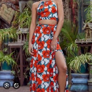 Lulu's Vibrant Red and White Floral Skirt Set